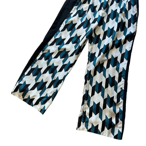 Sportmax Geometric Teal Black White Geometric Pattern Silk Wide Leg Trousers - Picture 3 of 10